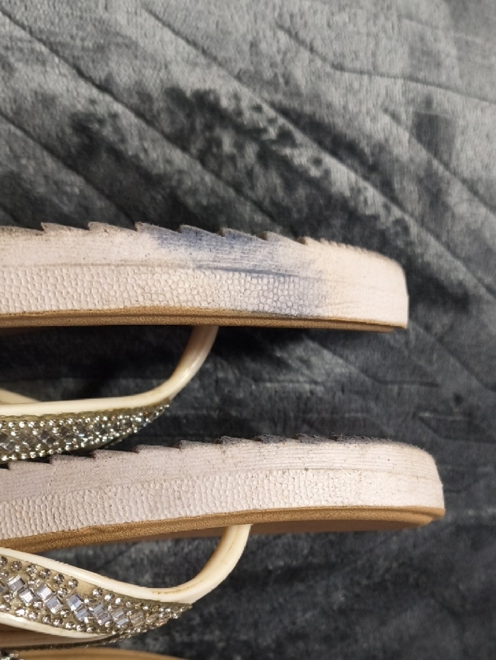 Women’s Rhinestone Thong Sandals - Beige and Black 7/8 Size - Picture 6 of 7